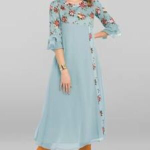 Floral Embroidered Blue Dress